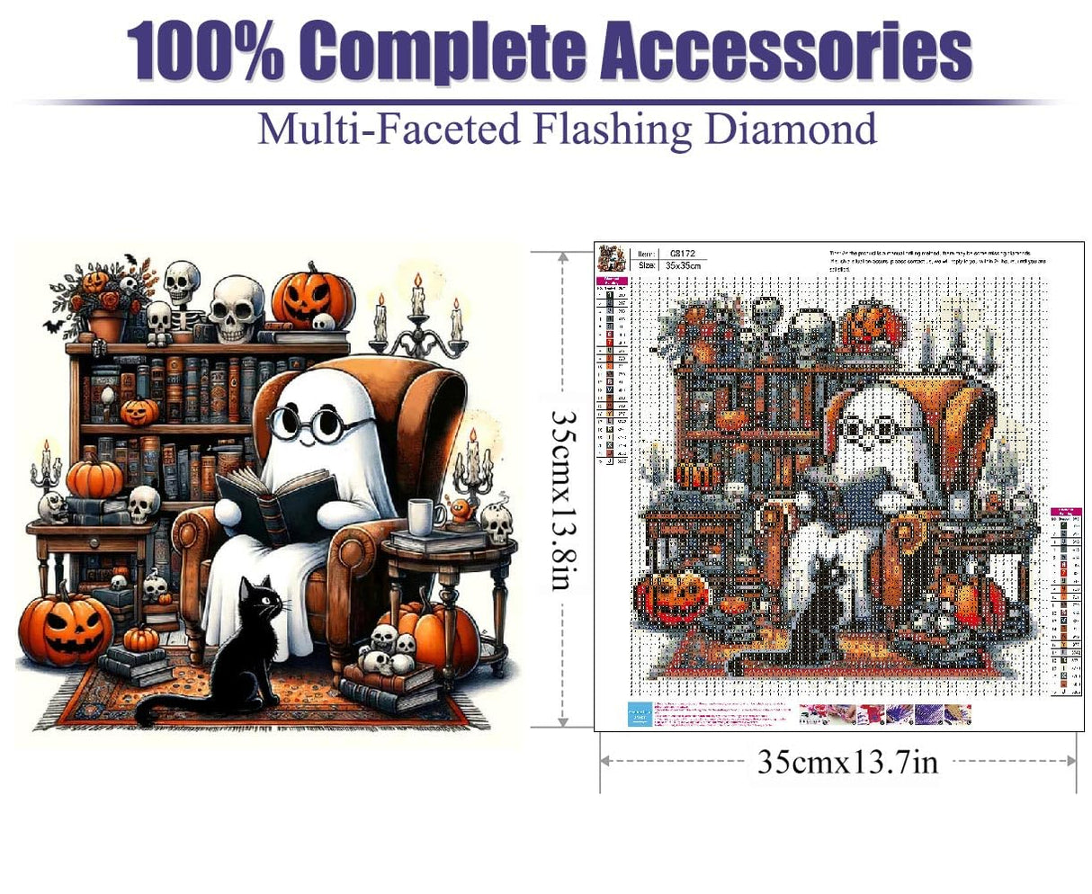 LWZAYS Diamond Painting Kit for Adults, Halloween Diamond Art Kits for Adults Beginners, Full Round Drill Ghost Art and Crafts Kits for Home Wall Decor Gifts (35x35cm) LWZAYS