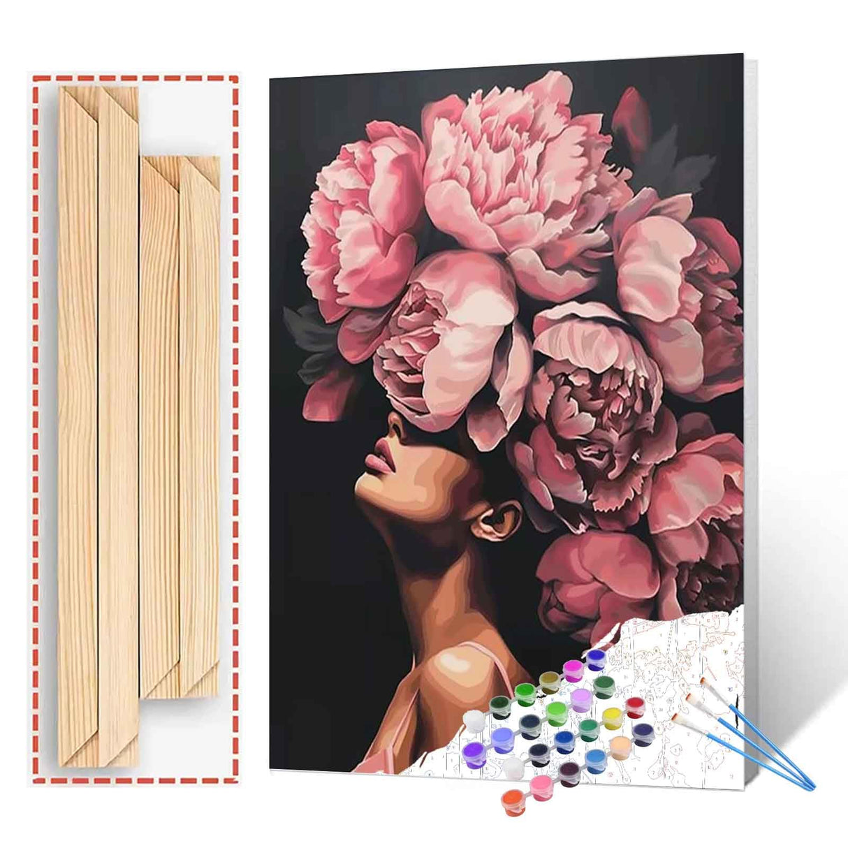 Tucocoo Fashion Head Painting by Numbers Pink Flower Abstract Drawing Nordic Wall Decoration Oil Paint by Numbers Beautiful Woman Head Flower Paint by Numbers for Adults with Frame-16''Wx20‘’H Tucocoo