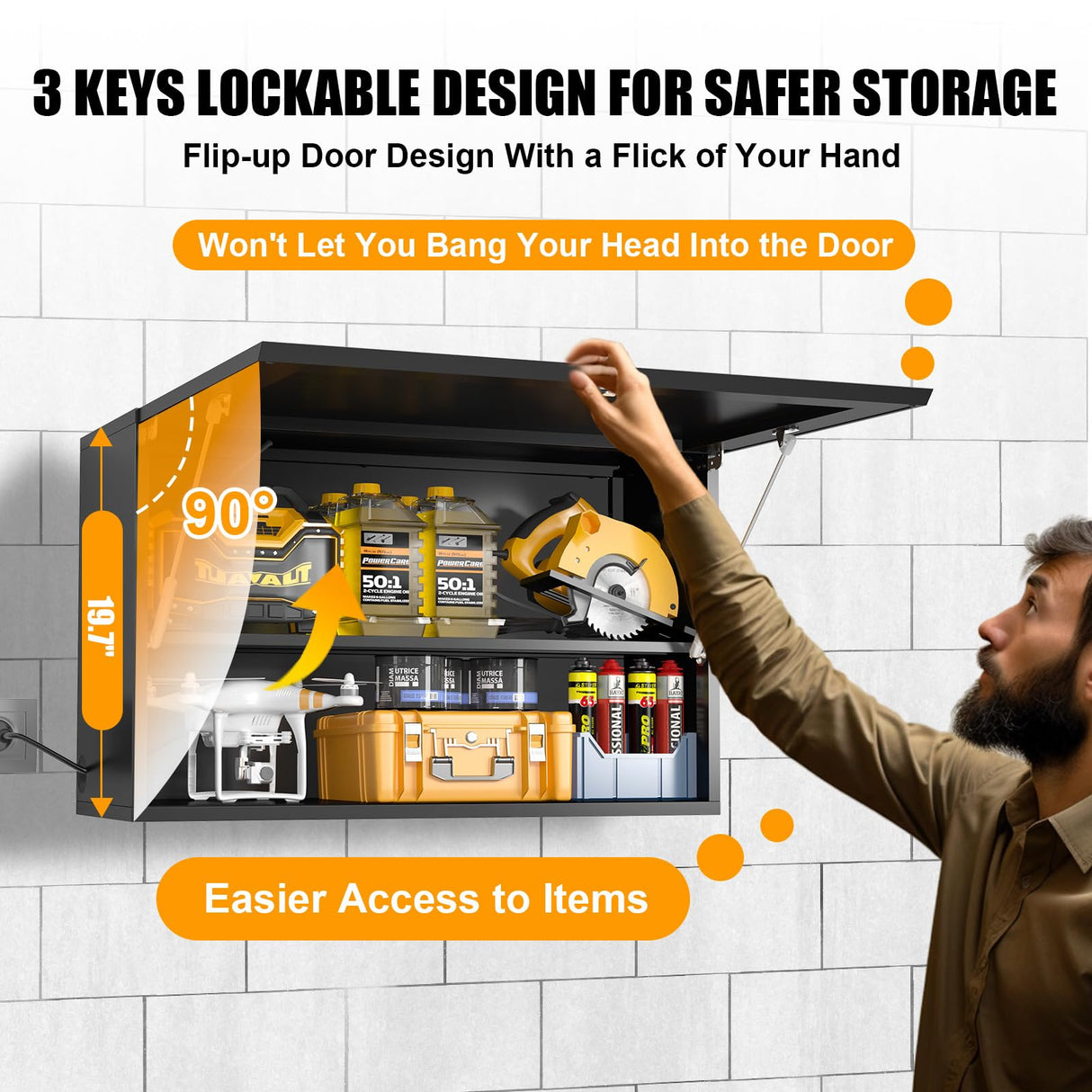 MetalMax Metal Wall Storage Cabinet with Adjustable Shelf Wall Mount Garage Cabinet Flip Up Cabinet Steel Metal Cabinet Trailer Cabinets Work Shop Wall Cabinet Lockable Tool Cabinet Assembly Required MetalMax