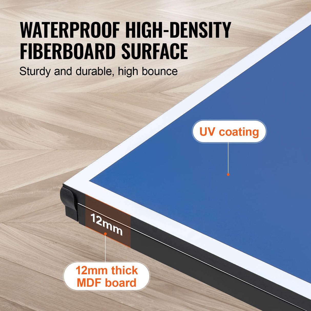 VEVOR Ping Pong Table, Professional Table Tennis Game, Indoor MDF Portable Table Tennis Table, Foldable Ping Pong Table with Quick Clamp Net and Lockable Wheel, 10 Minute Easy Assembly, 12mm Tabletops VEVOR