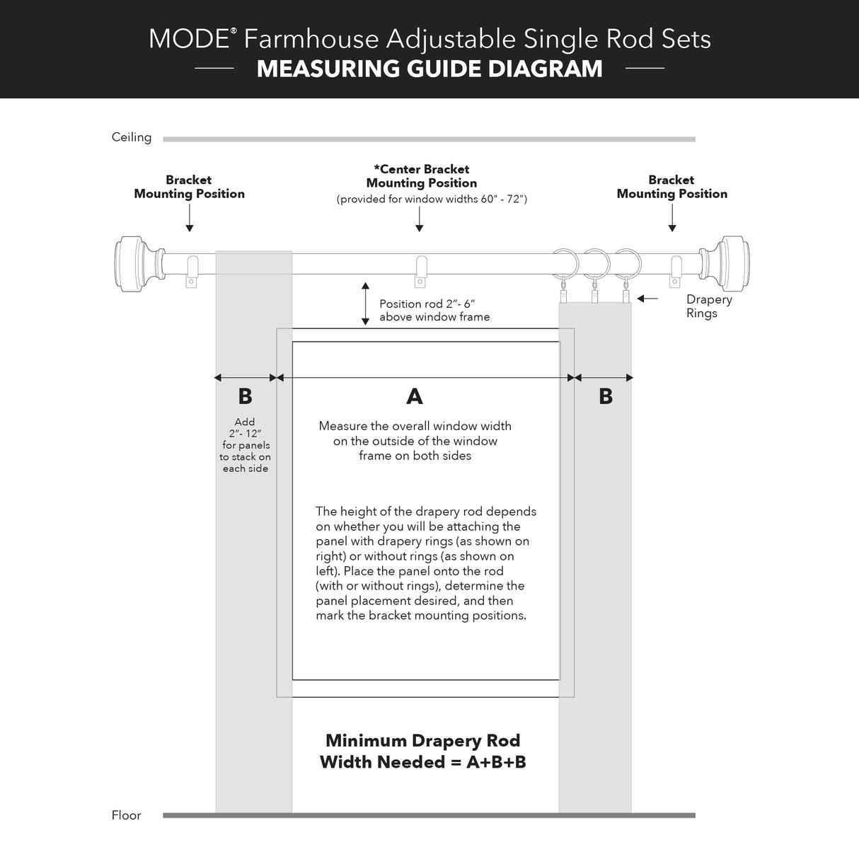 MODE Farmhouse Collection 1 1/8" Diameter Curtain Rod Set with Porch Doorknob Curtain Rod Finials and Steel Wall Mounted Adjustable Curtain Rod, Fits 36” to 72” Windows, Weathered Oak MODE
