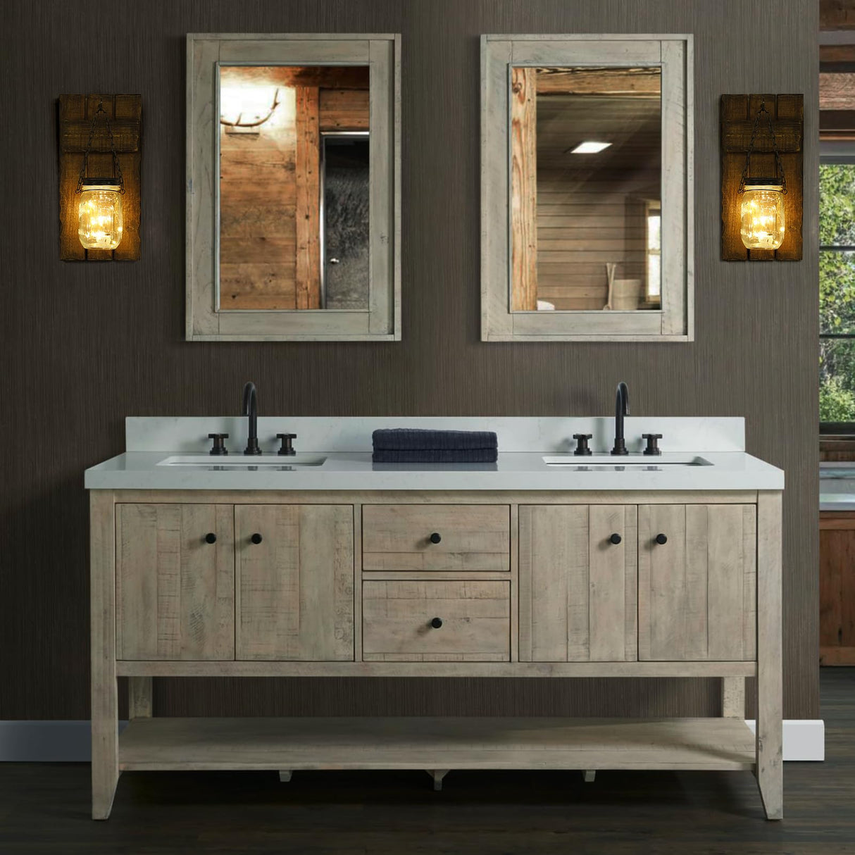 Iowuee Wall Candle Sconces Set of 2, Wall Candle Holder Rustic Home Decor, Farmhouse Wall Mounted Wooden Candle Holders with Lights, Wall Decorations for Bedroom, Living Room, Kitchen, Bathroom Iowuee