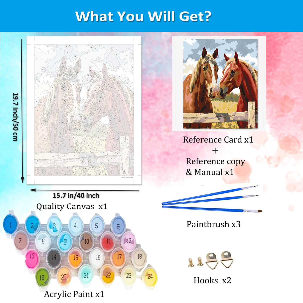 Artunion Horse Couple Paint by Numbers for Adults, Animal Paint by Number Kits, DIY Oil Painting Paint by Number Kits on Canvas Arts Craft for Home Wall Decor 16x20 Inch Artunion