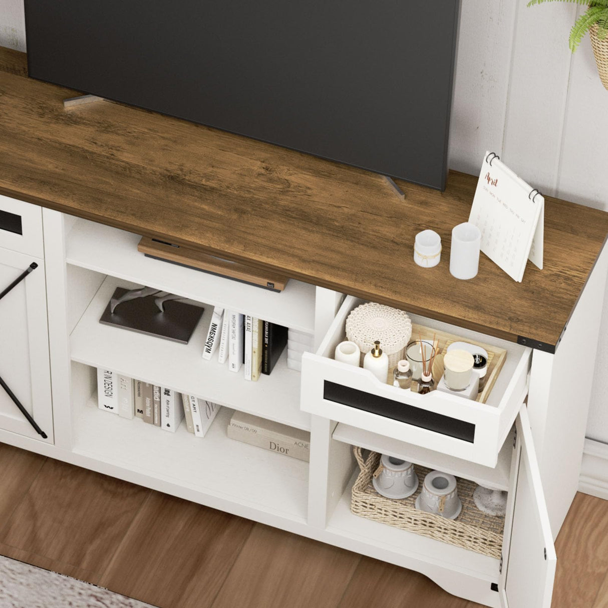 FiveWillowise Tall TV Stand, White Entertainment Center with Storage Cabinets for 65 Inch TV, 60'' Modern Media Console Table with Drawers and Adjustable Shelves, Television Stands for Living Room FiveWillowise