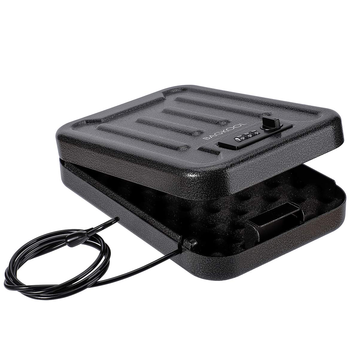 BAGKOOL Fireproof Security Box with 3-Digit Combination Lock, Portable Safe for Guns, Money, Documents - 39IN Patented Security Cable Included - Ideal for Valuables and Firearms, Size 9.4x6.5x2 IN BAGKOOL