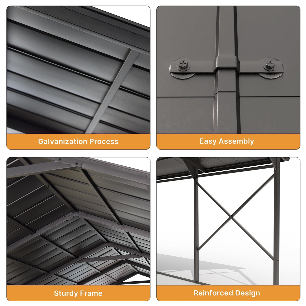 Gotland 12FT x 22FT Heavy Duty Metal Carport, Outdoor Garage Car Shelter with Reinforced Steel Frame, Galvanized Metal Roof, Weather-Resistant Canopy for Cars (Black) Gotland