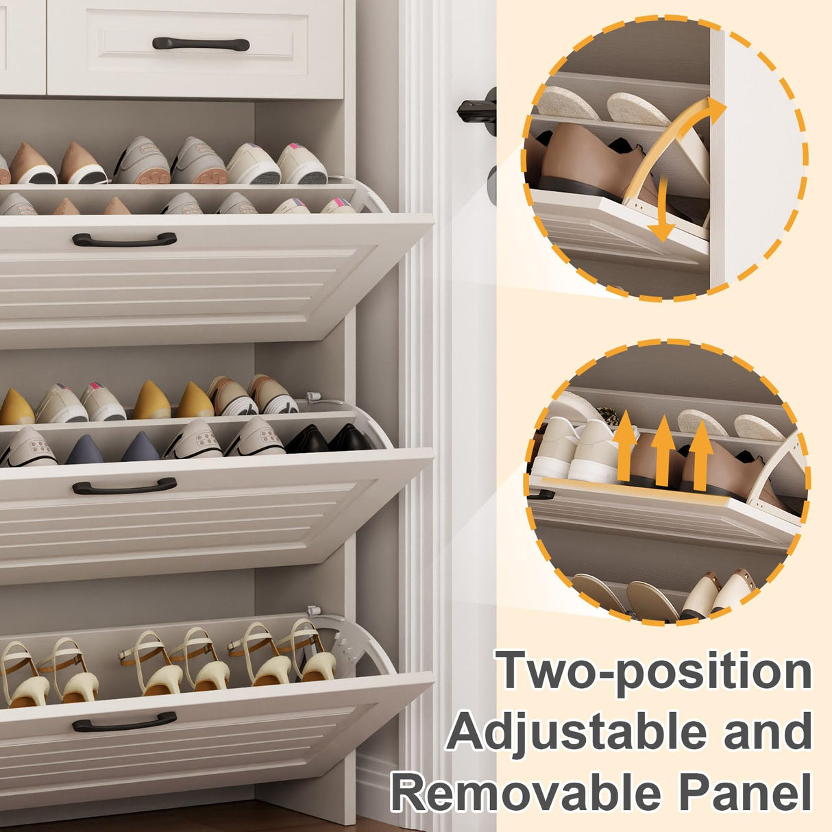 Shoe Cabinet for Entryway, Narrow Shoe Storage Cabinet with 3 Flip Drawers and 2 Top Drawers, Modern Shoe Rack Organizer Cabinet for Hallway, Apartment, Living Room, White Lakifun