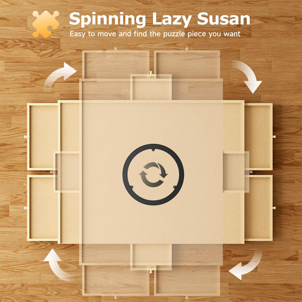 1500 Piece Puzzle Board, 35''x26'' Portable Puzzle Table, 6 Drawers, PP Cover, Lazy Susan Spinning Jigsaw Puzzle Table with Drawers and Cover, Wooden Puzzle Board, for All Age BEUSZATED