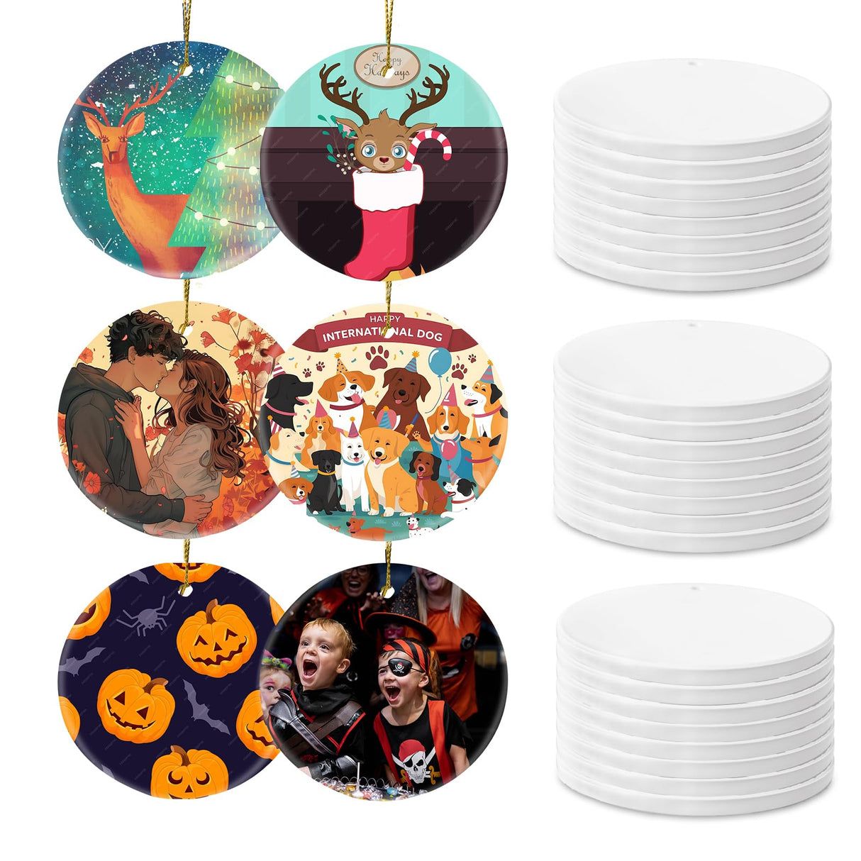 Sublimation Blanks Bulk Personalized Christmas Ornaments Set Ceramic Sublimation Ornaments White Ornaments for Christmas Tree Decorations Wedding Gifts Birthday Gifts for Women Men 3",25p AMONE