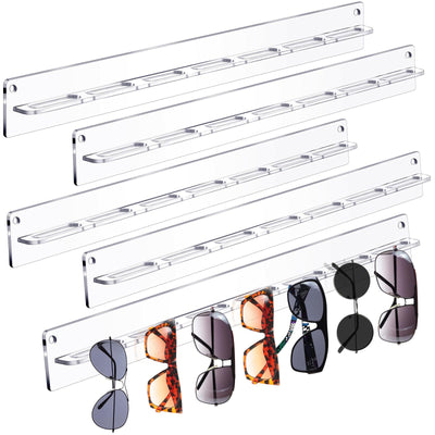 5 Pack Acrylic Sunglasses Organizer Storage Wall Mounted Eyeglasses Holder Hanging Eyewear Display Rack Hanger for Entryway Shelf (Clear)