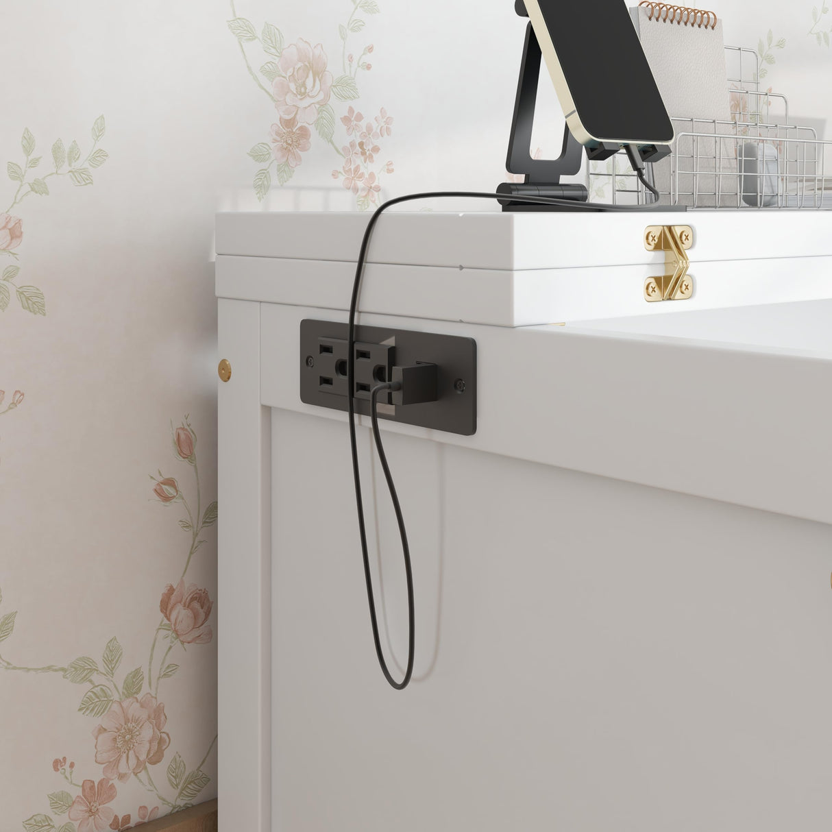 PVWIIK Queen Murphy Bed with Desk and Removable Shelves on Each Side, Murphy Bed Chest Murphy Bed Frame w/USB Port for Home Office, Studio or Guest Room,White PVWIIK