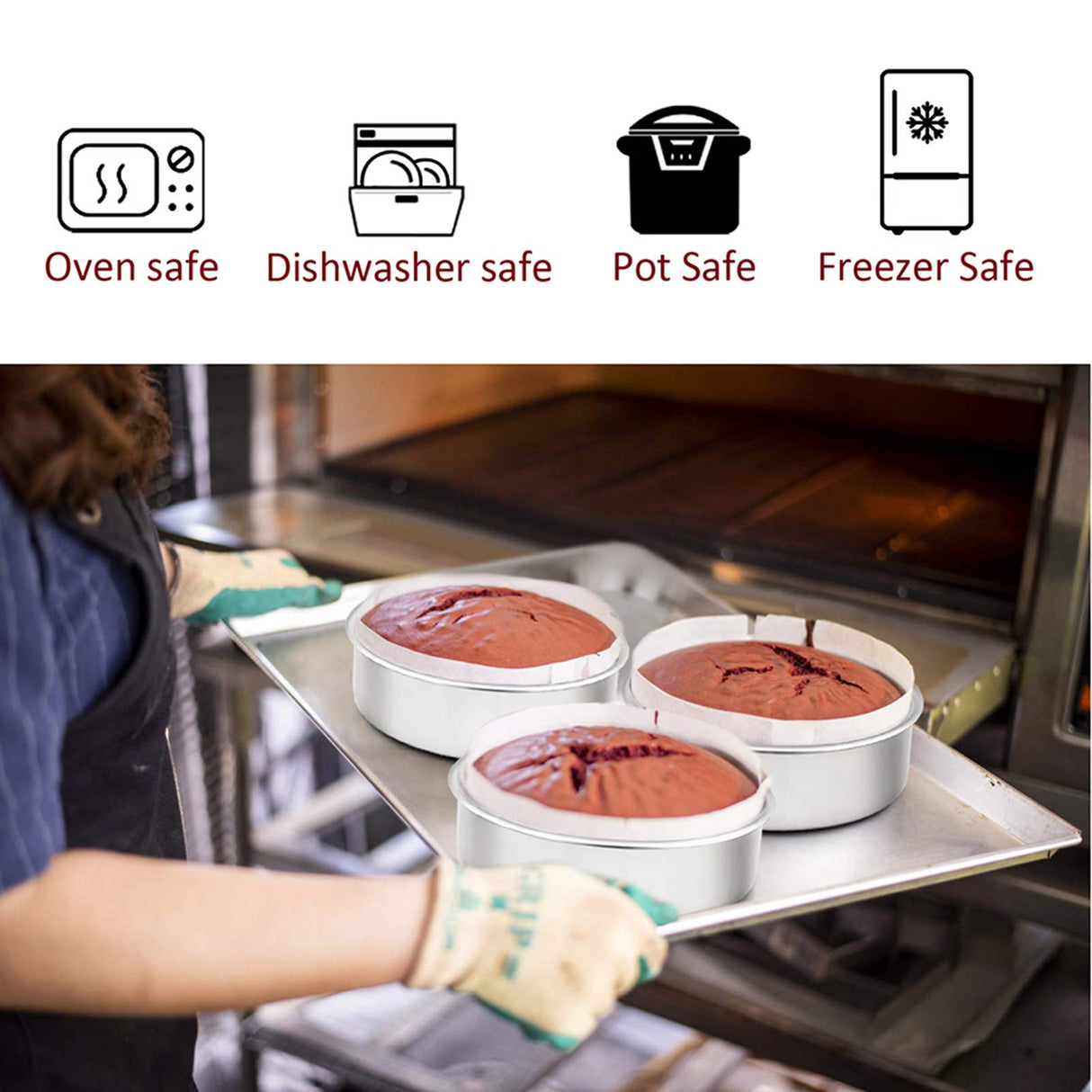 TeamFar 6 Inch Cake Pan, Round Cake Pan Tier Baking Pans Set Stainless Steel, Fit in Pot Pressure Cooker Air Fryer, Healthy & Toxic Free, Mirror Finish & Sturdy, Oven & Dishwasher Safe - Set of 3 TeamFar