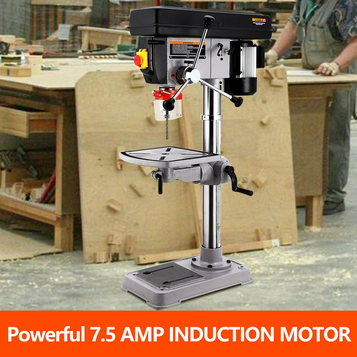 15 in Benchtop Drill Press, 7.5 Amp 120V Pure Copper Motor, 288-3084 RPM Variable Speed Cast Iron Bench Drill Press, 0-45°Tilting Worktable, Tabletop Drilling Machine for Wood Metal PioneerWorks