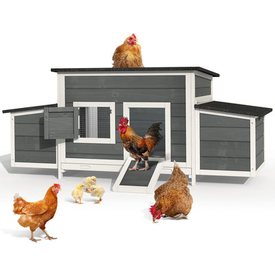YITAHOME Chicken Coop 11.5ft² Large Wooden Chicken House Chicken Pen Outdoor with 2 Nesting Boxes Poultry Cage Rabbit Hutch Duck Cage with Weatherproof Roof (Grey)