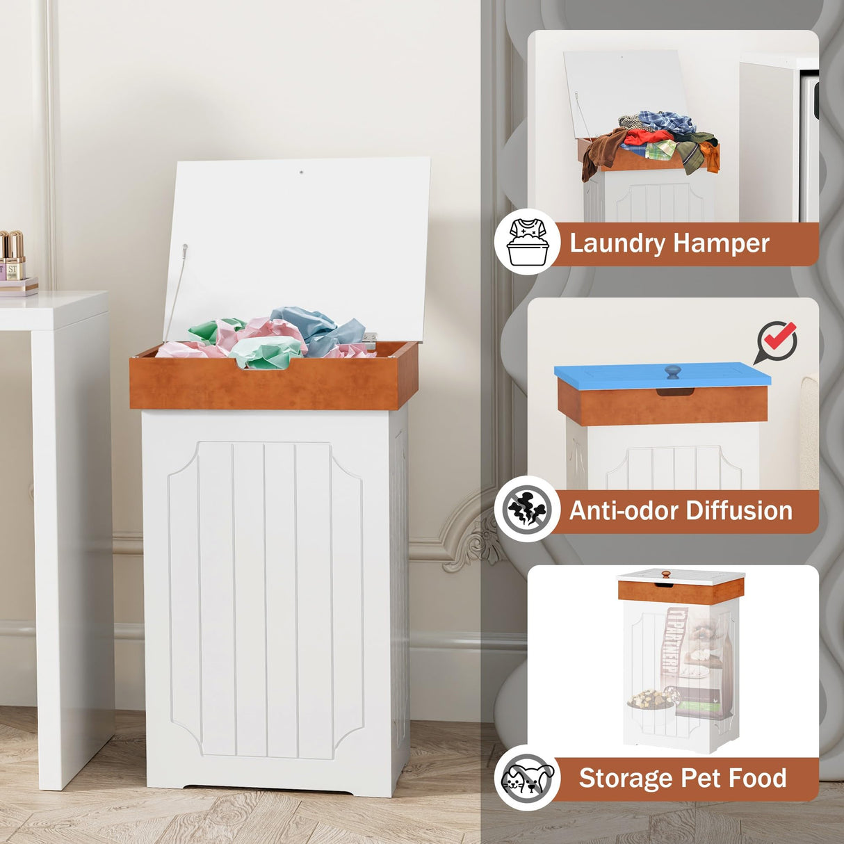 Function Home Trash Can Cabinet, 13 Gallon Kitchen Garbage Can, Wooden Recycling Trash Bin, Dog Proof Trash Can, Trash Cabinet with Lid for Home Kitchen Bathroom, White Function Home
