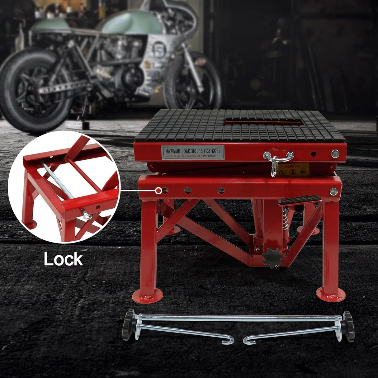 VroomSteel Hydraulic Motorcycle Lift Jack, 300 LBS Capacity Scissor Lift Jack Adjustable Height is 13"-34", Portable Motorcycle Lift Table VroomSteel