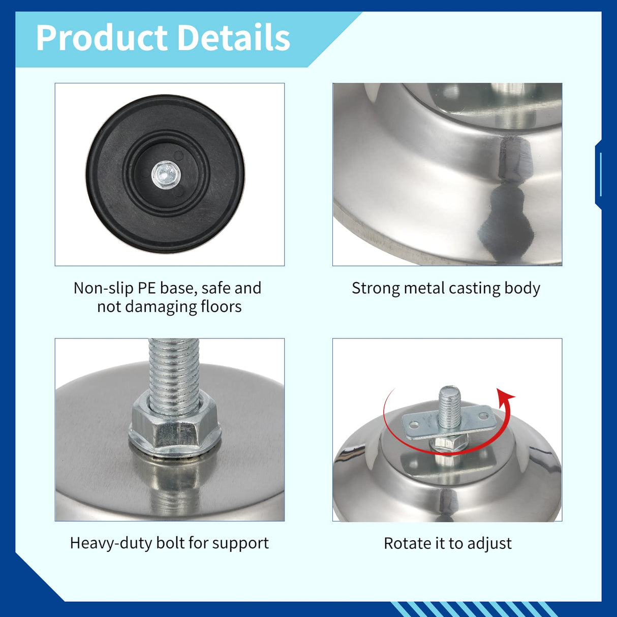 4pcs Pool Table Leg Levelers, 5-Inch Billiard Table Leg Leveling Risers, Adjustable Height, Heavy-Duty Table Leveling Feet for Pool Tables, Ping-pong Tables, Soccer Tables COSYOO