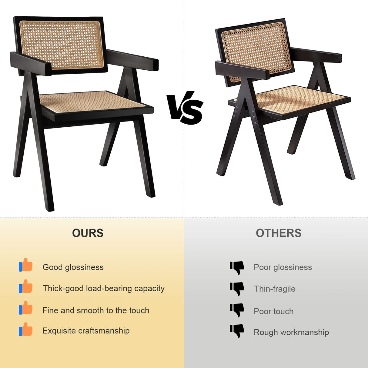 comfy to go Rattan Dining Chairs Set of 6, Kitchen Chairs Cane for Dining Room, Black comfy to go