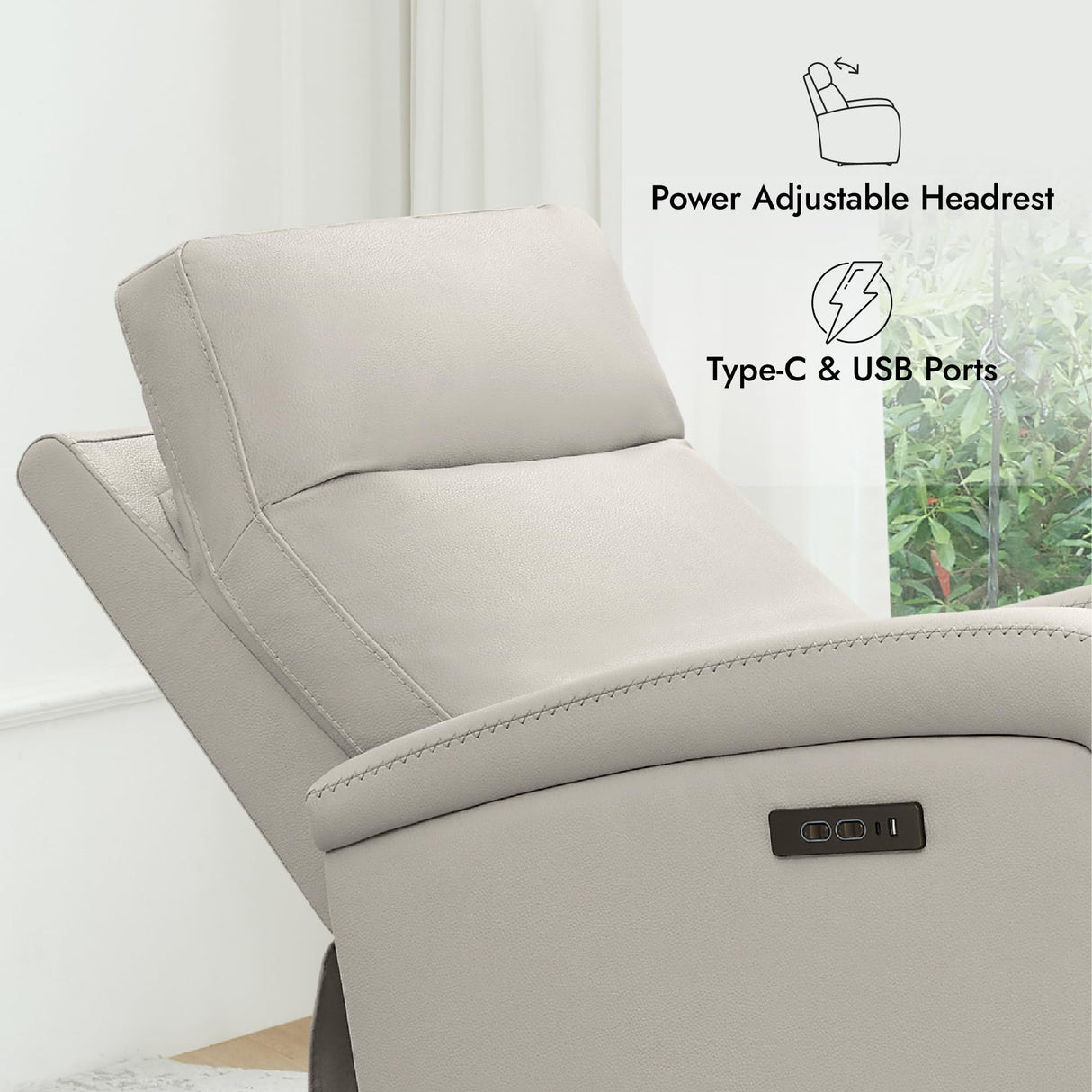 Watson & Whitely Power Recliner Chairs for Adults, Zero Wall Recliners W Power Headrest Type-C Charger, Small Faux Leather RV Recliners Home Theater Seating for Living Room, Cream Watson & Whitely