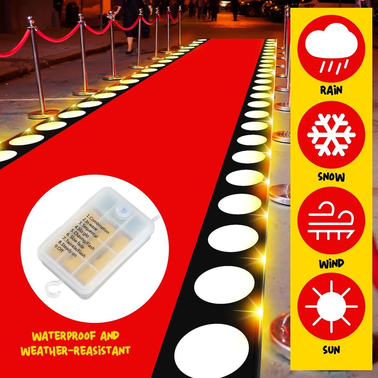 Tinideya 2 x 30 ft Red Carpet Runner for Party Red Aisle Runner with LED Lights Christmas Not Slip Carpet Outdoor Rug Movie Theme Party Accessory for Movie Night Ceremony Film Carnival Tinideya