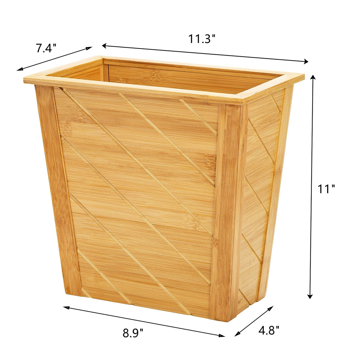 Frcctre Bamboo Waste Basket, Rectangular Compact Waste Trash Can Waste Bin Garbage Built-in Handles Brown Container Bin for Bedroom, Office, Living Room, Kitchen, Bathroom Frcctre