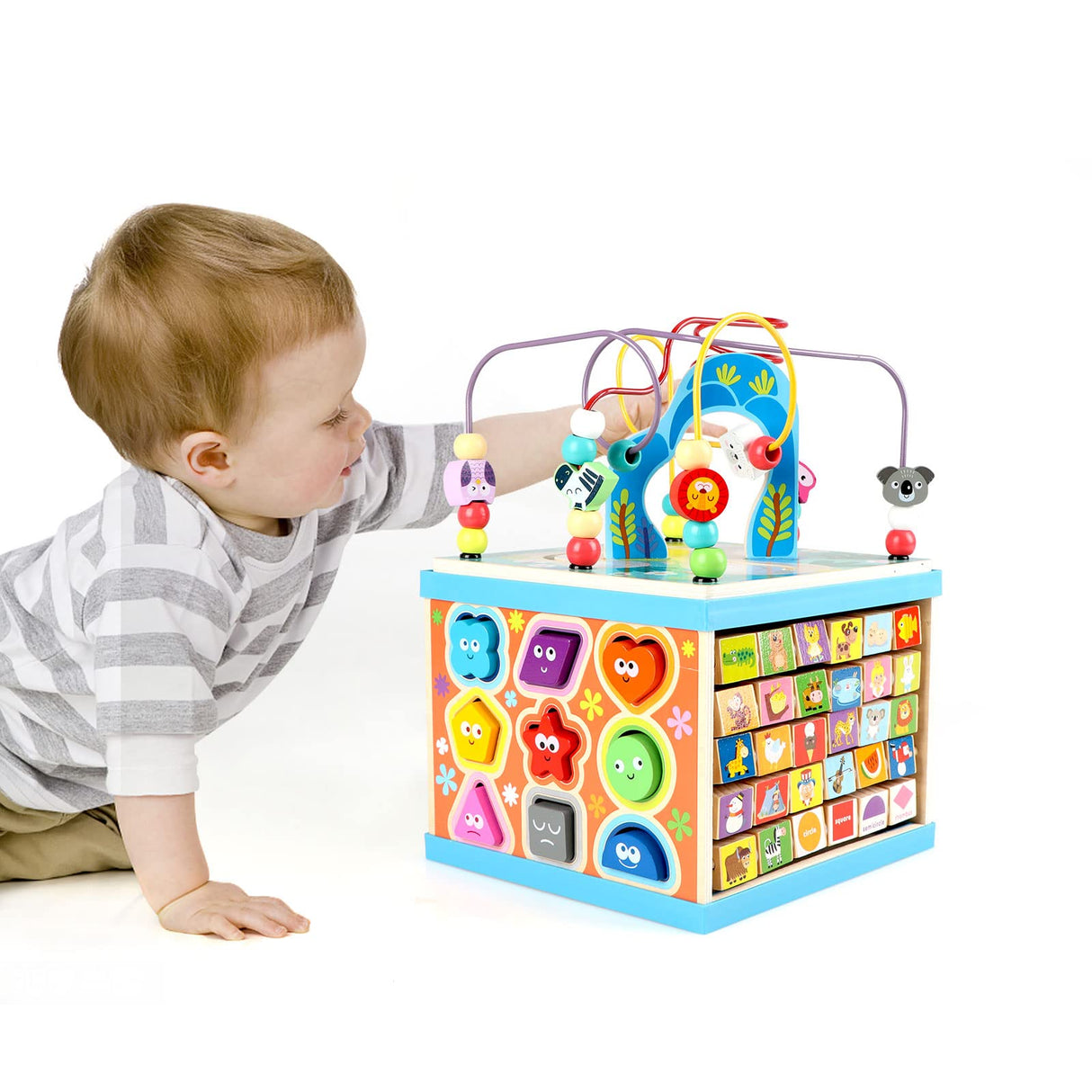 Qilay Wooden Activity Cube for Toddlers 3, 5 in 1 Multipurpose ABC-123 Abacus Early Educational Montessori Toys, Learning Toys for 3 Year Old | Bead Maze, Great for Boys Girls Toddlers Qilay