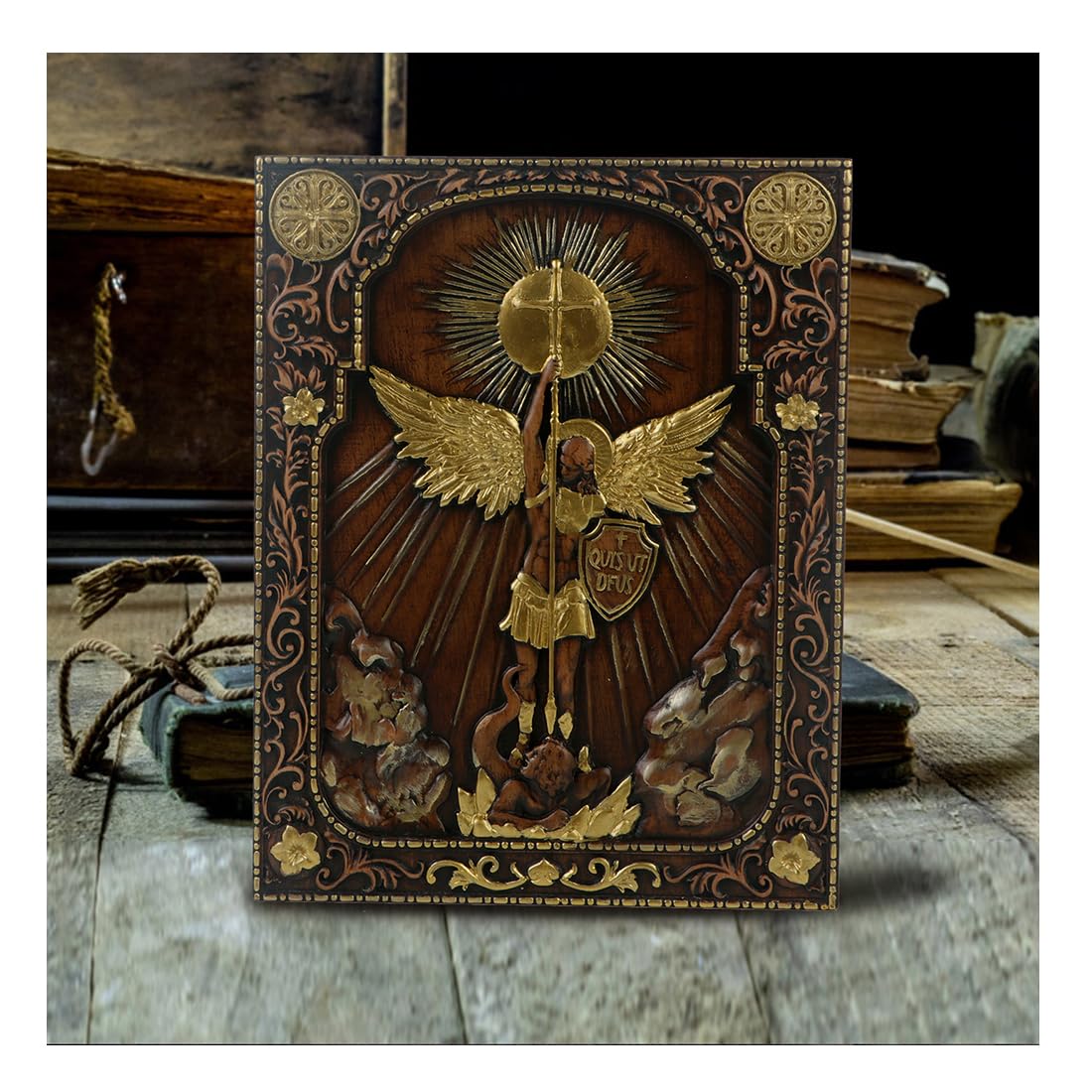 QIADGE Archangel Michael Sculpture Wall Hanging Wooden Carved Home Decor Plaque Personalized Crafts Christian Gift Idea (10 * 8 in) QIADGE