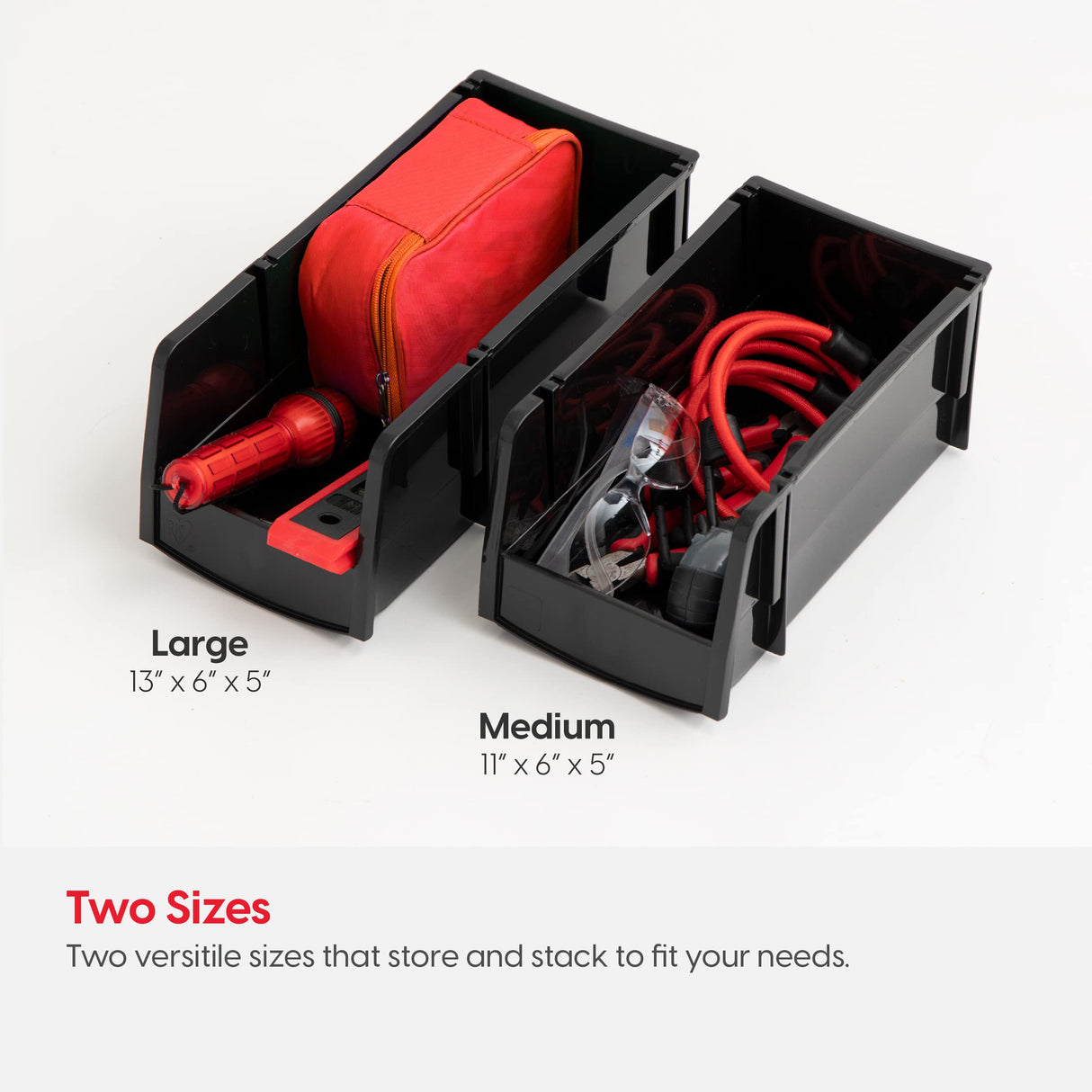 IRIS USA Plastic Shelf Bins Stackable Open Front Storage Bins Plastic Hanging Organizer Bin Caddy Basket for Hardware Crafts, Small Parts, Nuts and Bolts, Tool Storage - Large Black 8 Pack IRIS