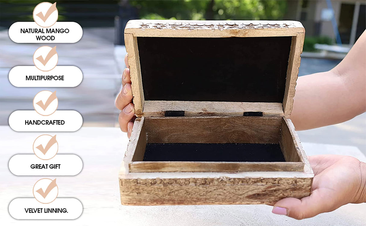 DharmaObjects Triple Moon Hand Carved Jewelry Trinket Keepsake Wooden Storage Box (Triple Moon, Large) DharmaObjects