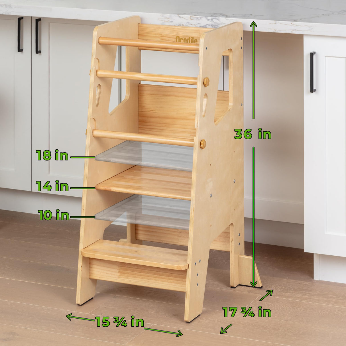 Toddler Standing Tower - Adjustable Height Toddler Kitchen Stool Helper - Ideal Kids Kitchen Step Stool for Learning New Skills - 2024 Design with Safety Feet - Varnished Ocodile