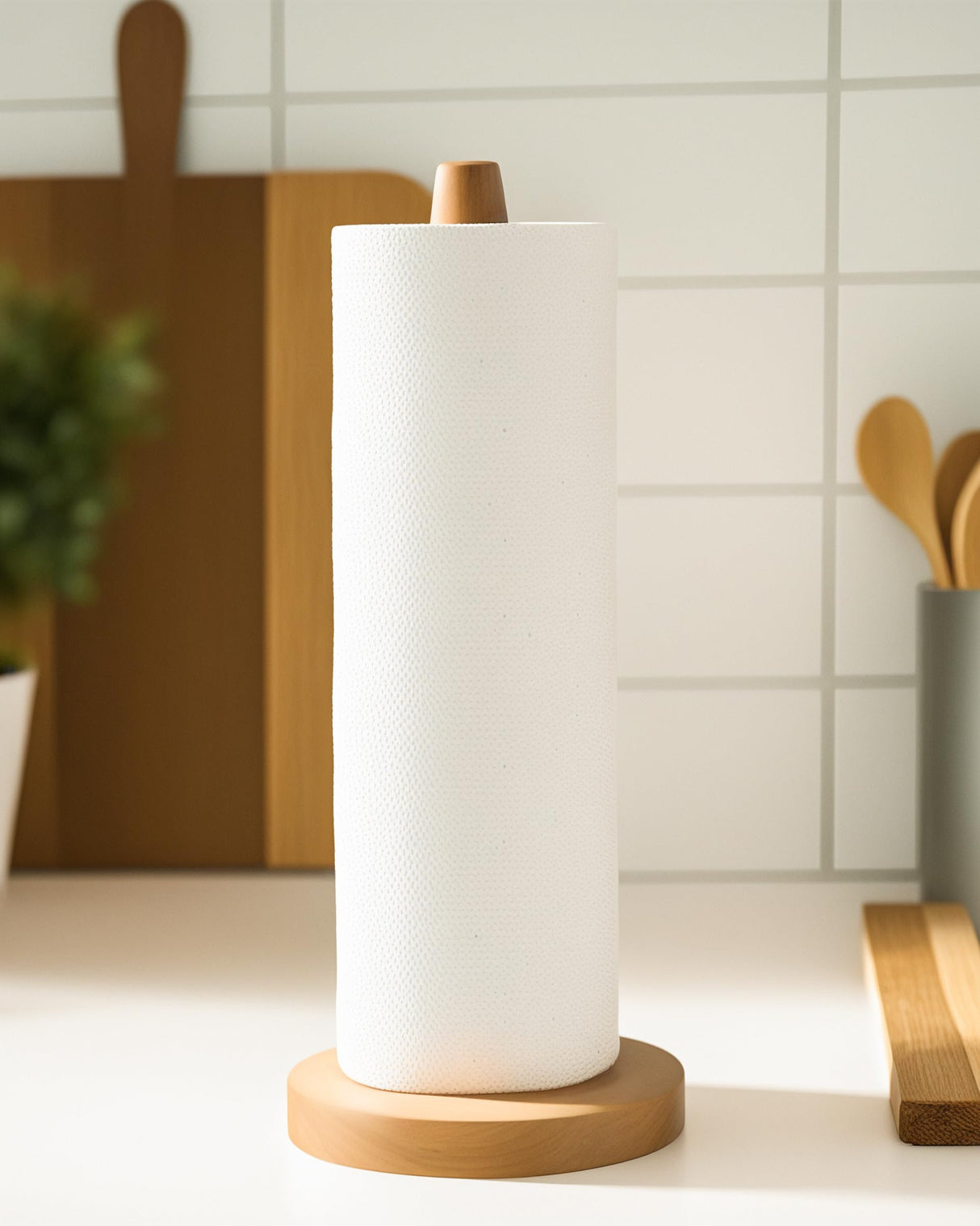 CHAUNCEY HOME Wooden Paper Towel Holder Stand - Kitchen Paper Hanger Rack Bathroom Towel Roll Stand Organizer Simply Standing Countertop Paper Roll Holder, WPTH, Large CHAUNCEY HOME