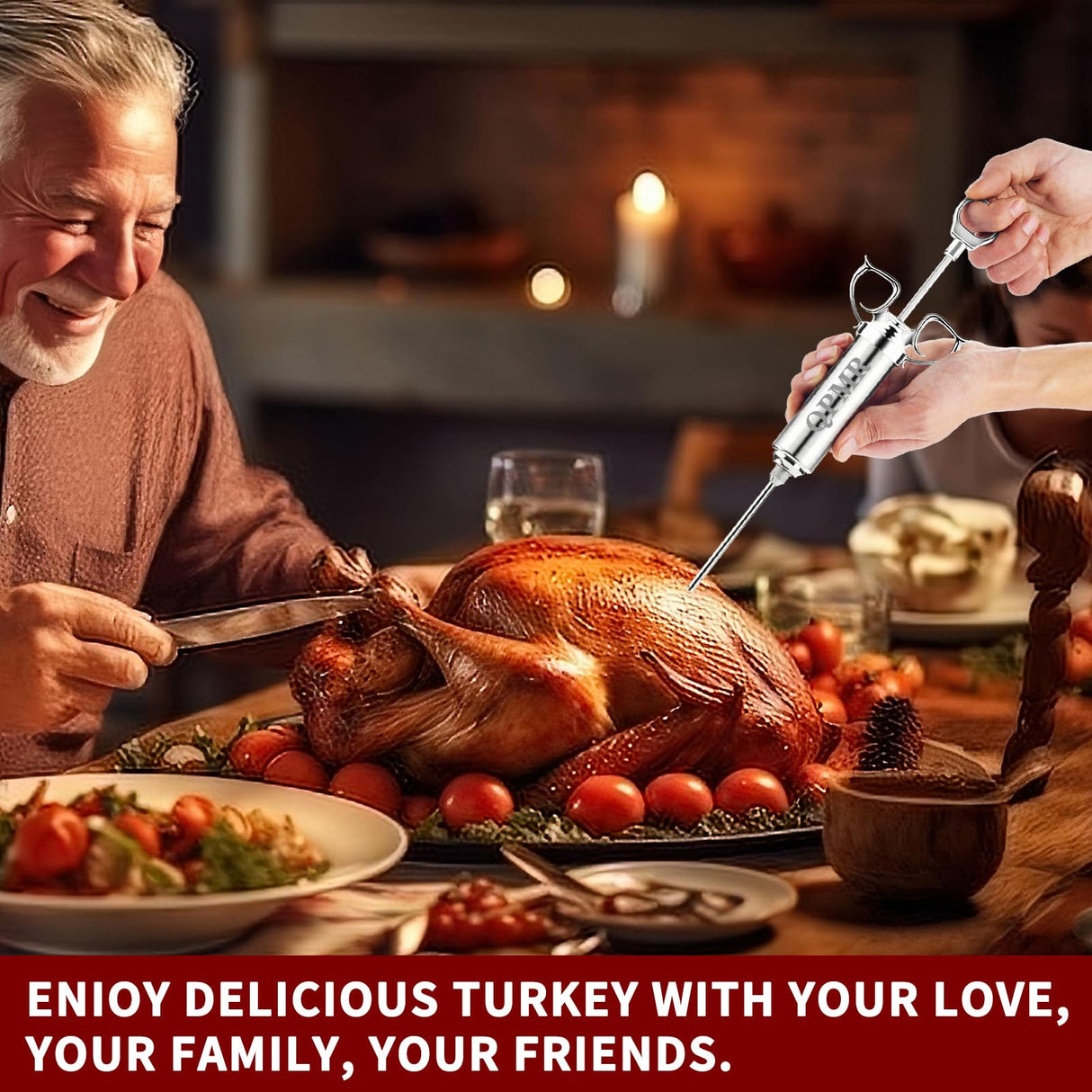 QPMR Meat Injector Syringe Kit, 2-oz Large Capacity Marinade Turkey Injector with 3pcs Stainless Steel Marinade Injector Needles for BBQ Grill Smoker & Turkey & Brisket QPMR