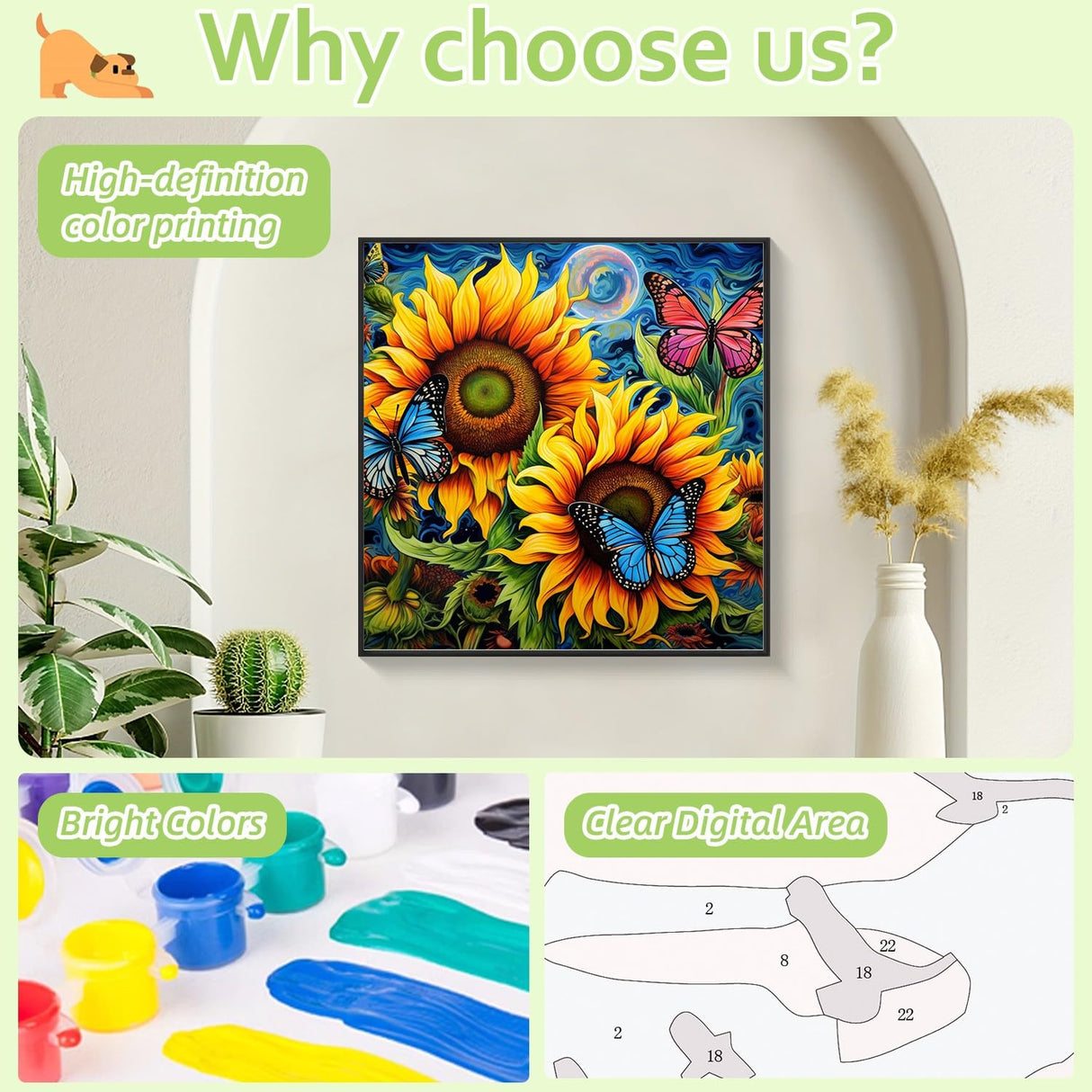 Reivworl Flowers Paint by Numbers Kit for Adults, Sunflower Paint by Number for Adults, Adult Paint by Number Kits for Gifts and Wall Decor 12x12 Inch Reivworl