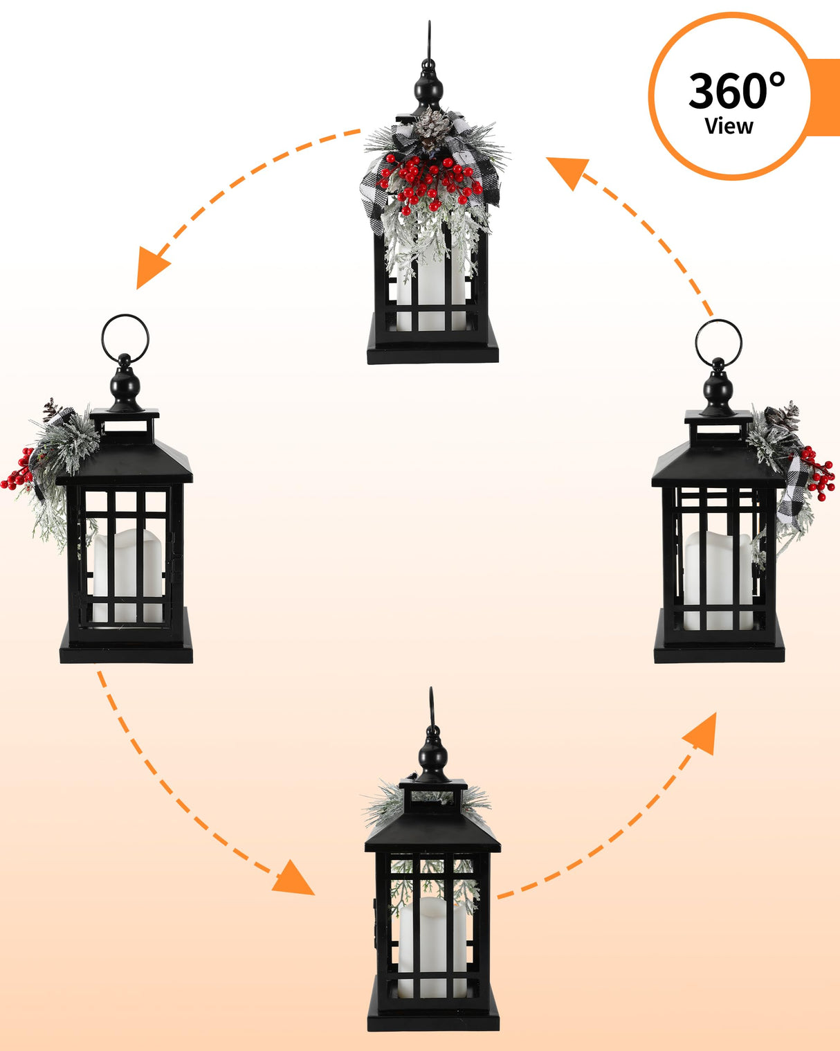 iStatue Metal Black Christmas Lantern with Flameless Candle, 14'' Modern Farmhouse Decor Festive Holiday Rustic Home Gifts for Indoor/Outdoor (Xmas) iStatue