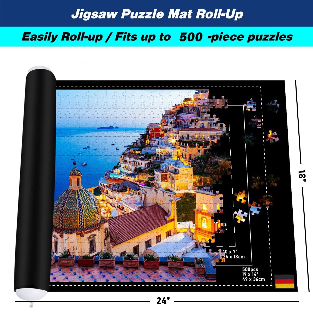 Collectix Premium Felt Puzzle Mat Roll Up for Small Puzzles - Non-Slip and Beautifully Soft - Jigsaw Storage for up to 500 Pieces - Portable Saver, Keeper and Holder Collectix