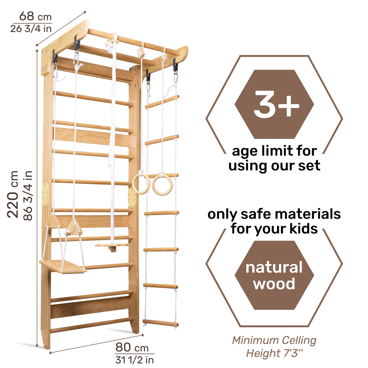 Wooden Swedish Ladder Wall Set – Kids Stall Bars for Exercise – Kids Swedish Gymnastic Wall Gym – Wood Stall Bar Gymnastics Playground – best Gym for all family all ages training stretching – Sport-2 WEDANTA