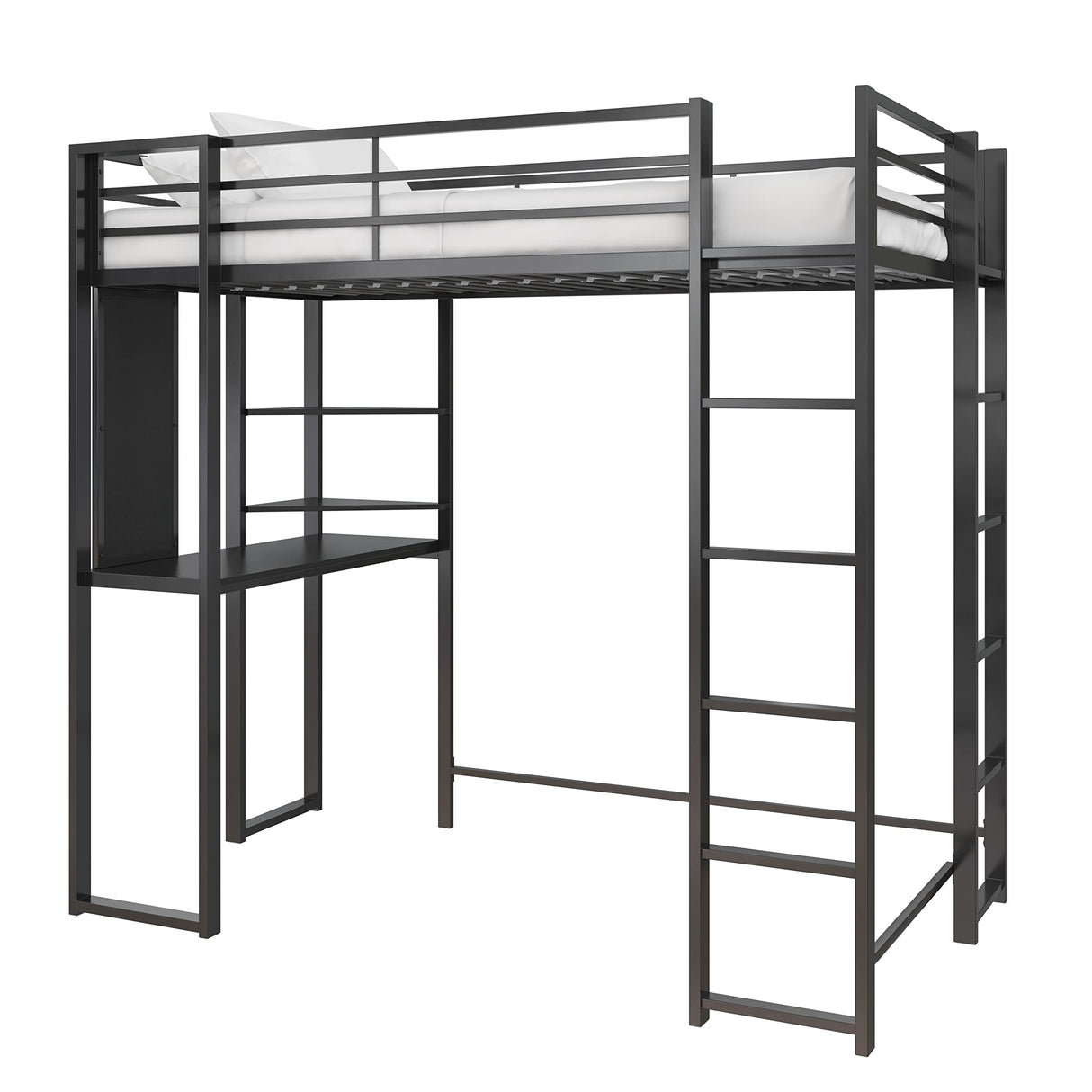 DHP Abode Space-Saving Twin Metal Loft Bed with Desk and Shelves - Black DHP