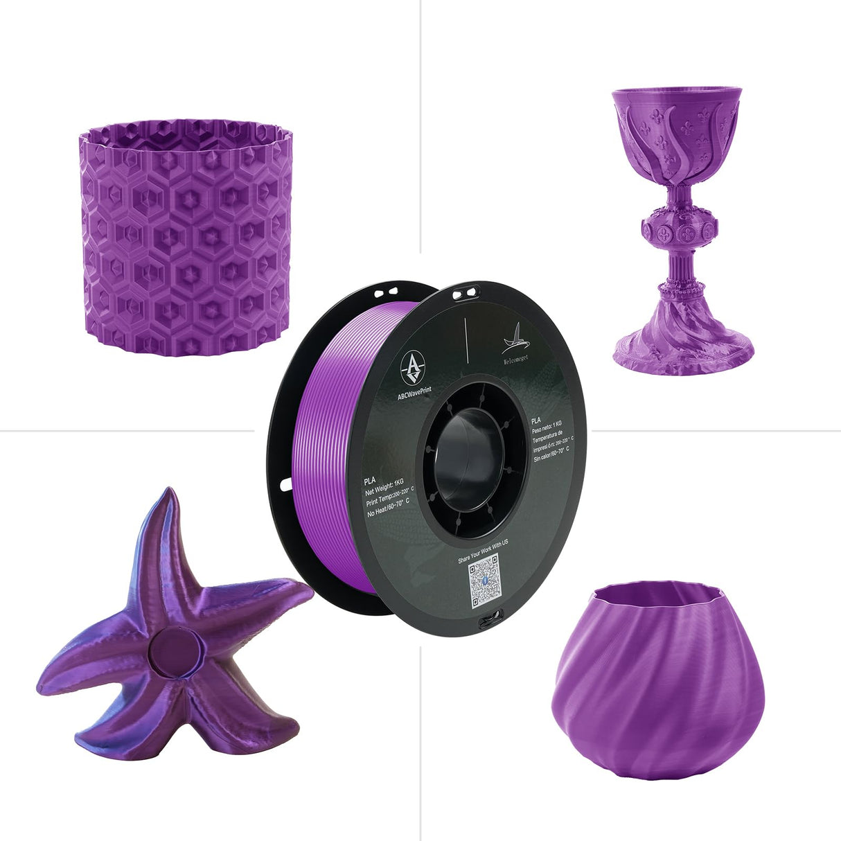 ABCWavePrint PLA 3D Printer Filament Bundle, Dimensional Accuracy +/- 0.02 mm, 16 x 1 kg Spool(35.2lbs), 1.75 mm,Black White Grey Red Green Blue Yellow Purple Silver Transparent Pink Orange Wood Brown ABCWavePrint