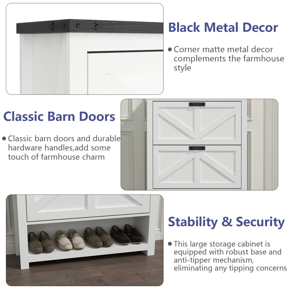 Loomie Farmhouse Shoe Cabinet,Free Standing Tipping Bucket Shoe Rack Organizer with 2 Flip Drawers,Entryway Narrow Shoe Storage,Modern Slim Hidden Shoe Cabinet with Doors & Storage Cubby, White Loomie