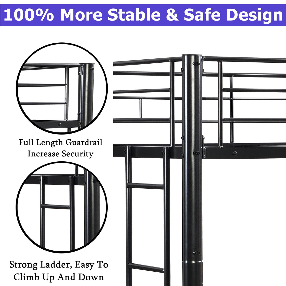 FUSVZ Metal Full Over Full Bunk Bed for Adults, Kids & Teens | Heavy Duty Convertible Bunk Bed with Sturdy Guard Rails & Dual Side Ladders | Space-Saving Durable Metal Frame | Weight Capacity 600LBS FUSVZ