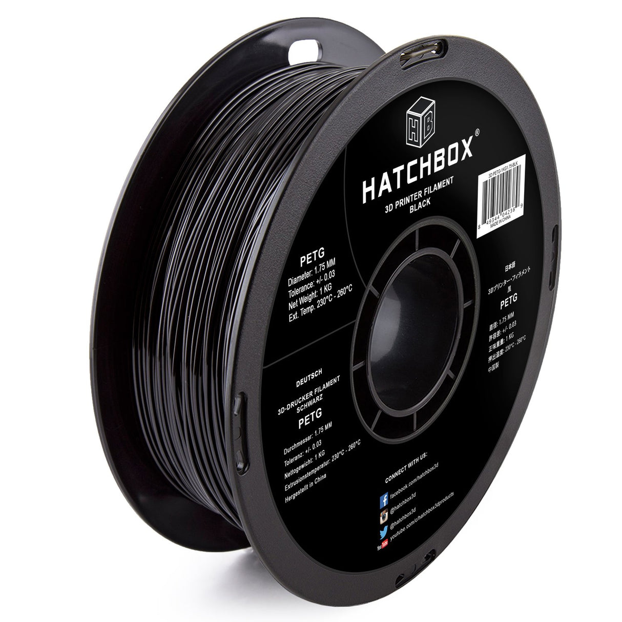 HATCHBOX PETG 3D Printer Filament, Dimensional Accuracy +/- 0.03 mm, 1 kg Spool, 1.75 mm, Black HATCHBOX