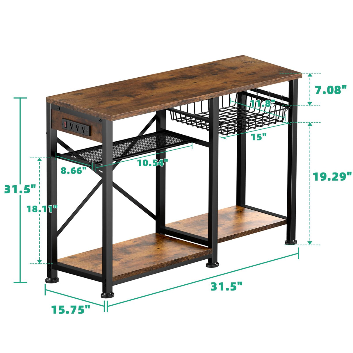 20-29 Gallon Aquarium Stand with 6 ft Power Strip, 5-Tier Metal Frame Fish Tank Stand 20 Gallon Fish Tank Stand 31.5" L*15.75" W Tabletop 400lbs Capacity (Vintage Brown, 20-29 Gallon) Kalrin