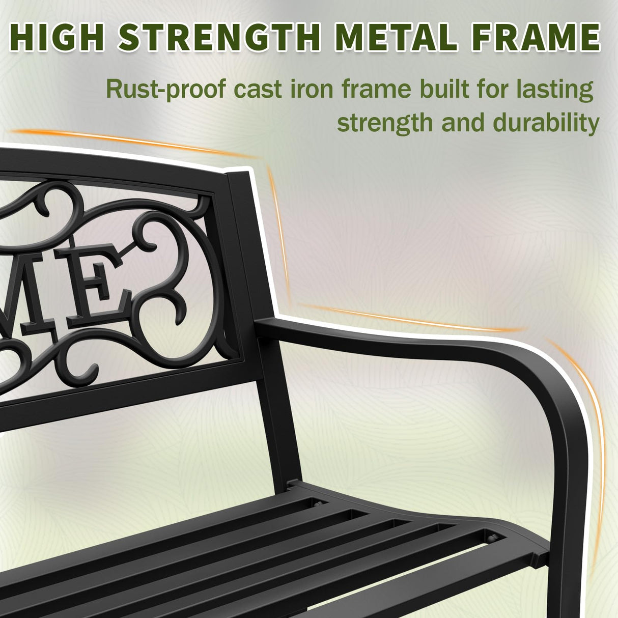 Kieperi 50" Heavy-Duty Garden Bench,600LBS Wrought Iron Welcome Patio Bench with PVC Back and, Outdoor Bench with Armrests for Porch Kieperi