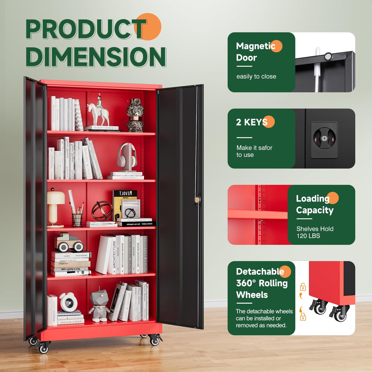 Letaya Metal Garage Storage Cabinets with Lock Door and Adjustable Shelves, Steel Tool Cabinets for Home,Office,Warehouse Organisieren (Black Red, 75" H) Letaya