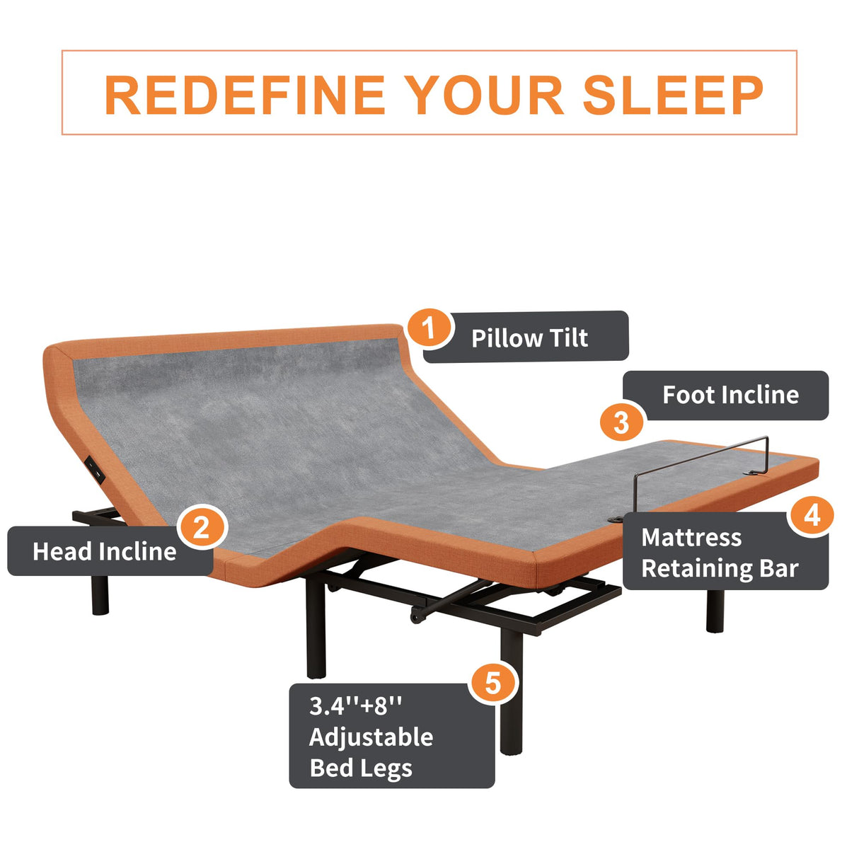 Split King Adjustable Bed Frame + 14” Hybrid Matt, Bed Base with Massage, Pillow-tilt, Smart APP Control, Ergonomic Incline, Zero Gravity, Dual USB Port, Under Bed Light, Wireless Remote, 5000 Series ESHINE