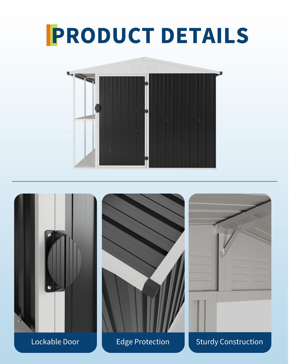 10 X 8 Metal Storage Shed with Rack, Large Outdoor Tool Utility Shed with Shelves, Garden Shed for Yard Outside Use Curtainboro