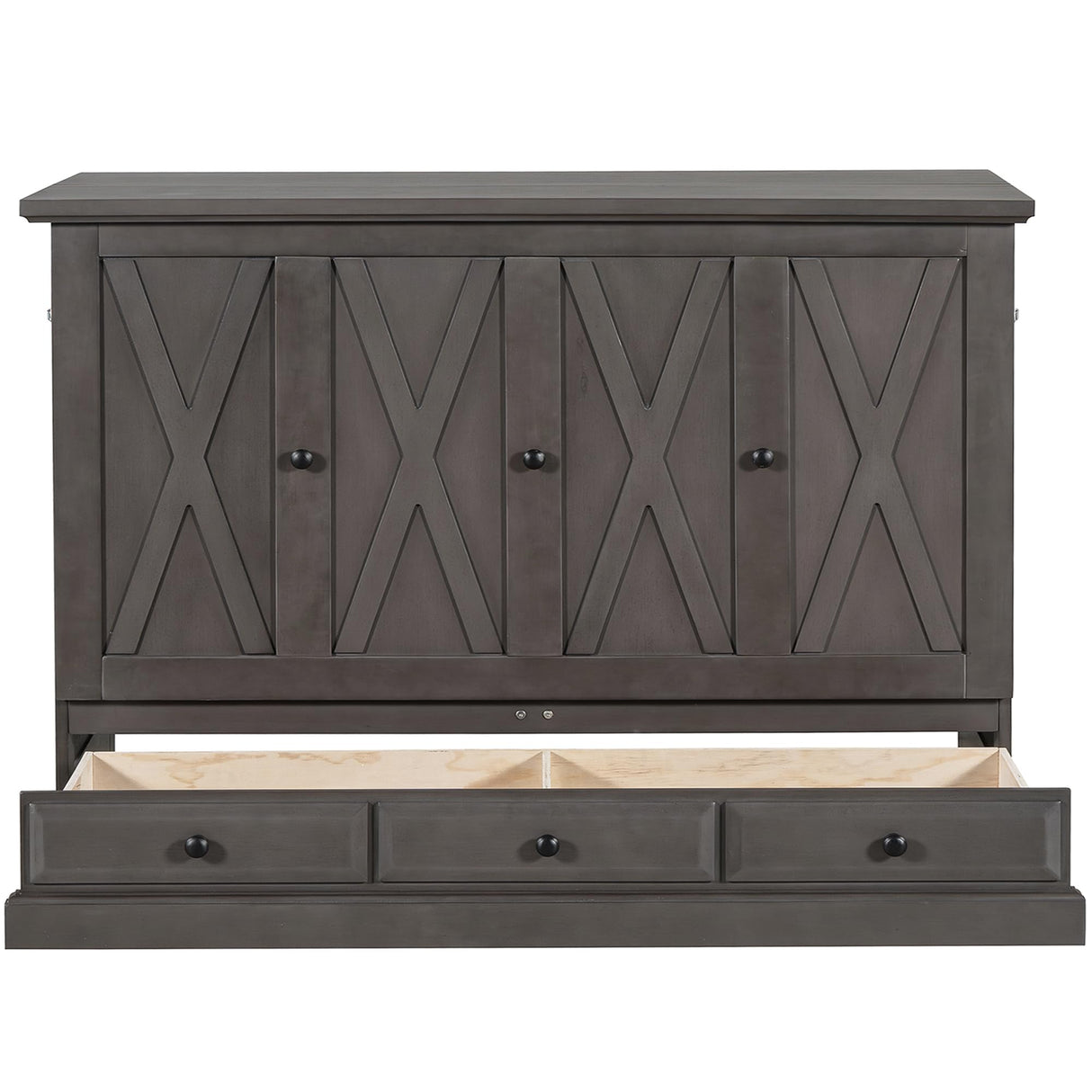 Harper & Bright Designs Queen Size Murphy Bed, Solid Pine Queen Murphy Frame Chest Cube Cabinet Bed with Charging Station and Large Drawer for Home Office or Small Room, Gray Harper & Bright Designs