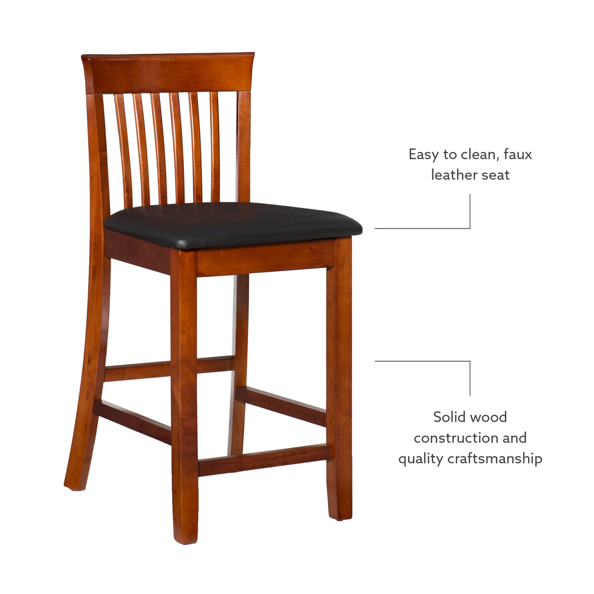 Linon Triena Red Cherry Wood Black Vinyl Padded Seat - 24 inch Linon