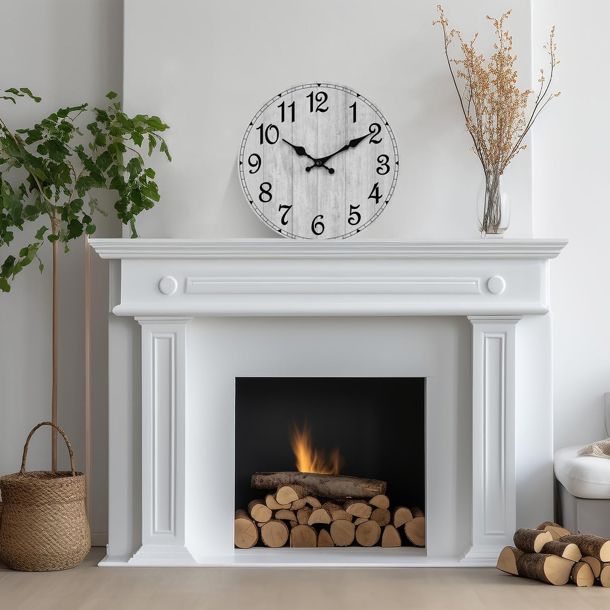 HYLANDA Wall Clock, Rustic Wall Clocks Battery Operated Silent Non Ticking, Country Round Wooden Clocks Farmhous Wall Decorative for Kitchen, Bathroom, Living Room (Gray 8 Inch) HYLANDA