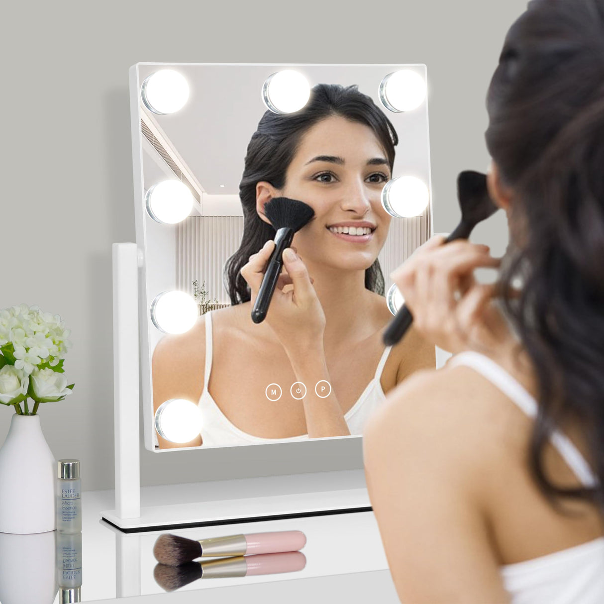 Kotdning Vanity Mirror with Lights,Lighted Vanity Mirror with 9 Dimmable Bulbs for Dressing Room & Bedroom,3 Color Lighting,Modes Detachable 10x Magnification 360°Ratation(White) 12" L x 14.4" W Kotdning